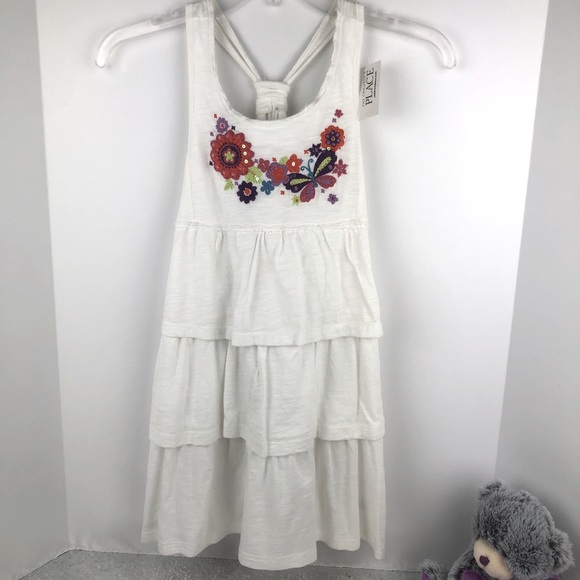 Children’s Place Girl Dress White Floral Razorback Tier Embroider Sz 7/8 Easter - Picture 3 of 6